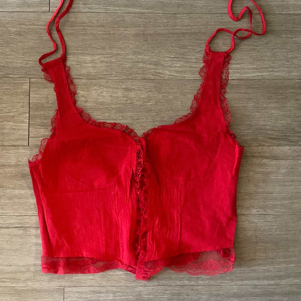 Women’s Sexy Lace Trim Open Tie up Crop Top Tank